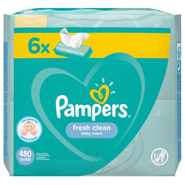 Servetele Umede pentru Bebelusi - Pampers Fresh Clean, 6 x 80 buc