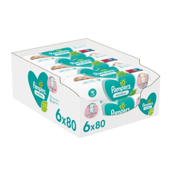 Servetele Umede pentru Pielea Sensibila a Bebelusilor - Pampers Sensitive, 6x 80 buc