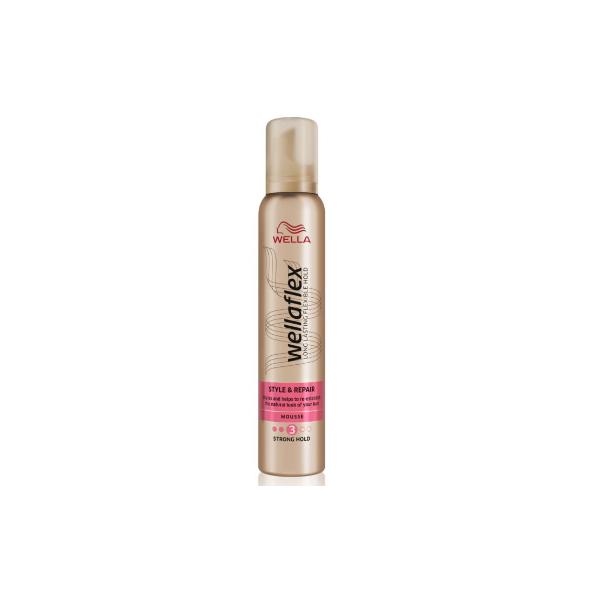 Spuma reparatoare cu fixare puternica - wella wellaflex mousse style repair strong hold, 200 ml