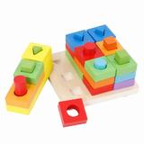 Jucarie educativa Sortator Puzzle din lemn cu forme geometrice, 7Toys