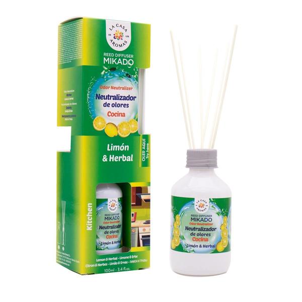 Odorizant de Bucatarie cu Betisoare Limon & Herbal pentru Neutralizarea Mirosurilor Mikado, 100 ml esteto.ro