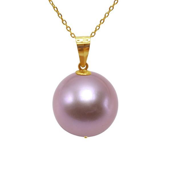 Colier cu pandantiv kaskadda cu perle naturale edison lavanda aaa, perle rare gigant de 12 – 12,5 mm si aur galben de 14k