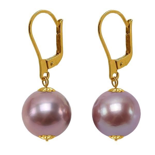 Cercei kaskadda cu perle naturale edison lavanda, calitate premium aaa, perle rare gigant de 12,5 - 13 mm si aur de 14k