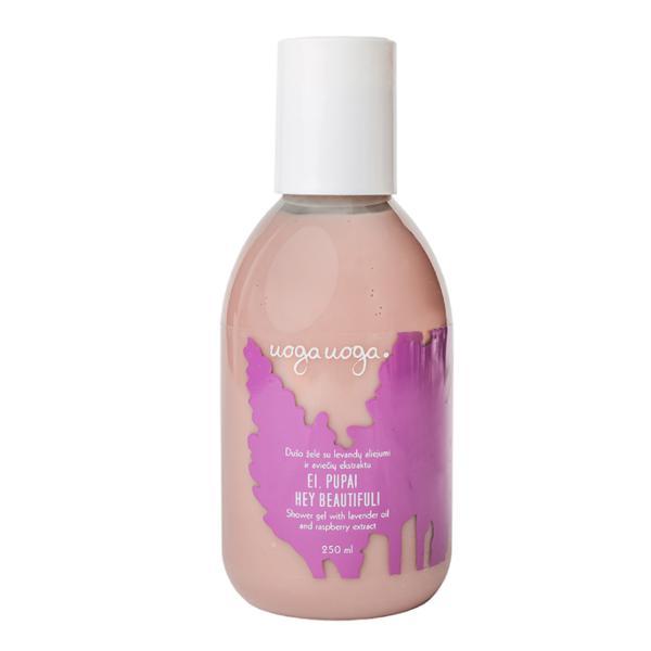 Gel de dus vegan cu ulei de lavanda si extract de zmeura, hey beautiful, uoga uoga, 250ml