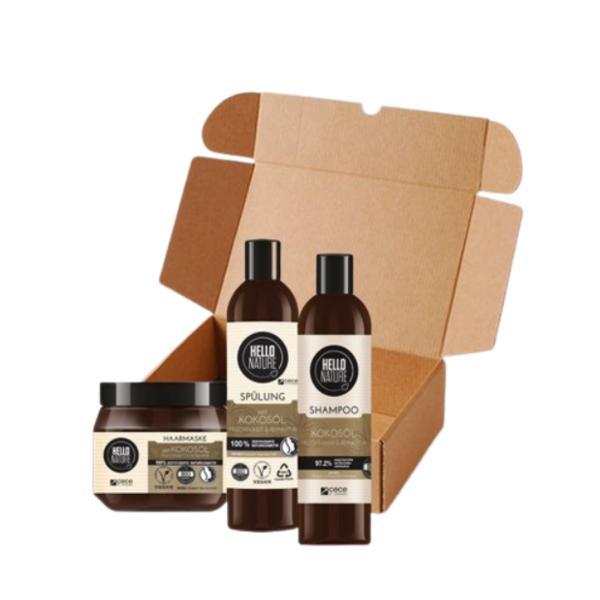 Set cadou cosmetice „hello nature” cu sampon, hello nature ( 300 ml) + balsam bio( 300 ml) + masca hello nature ( 250 ml)