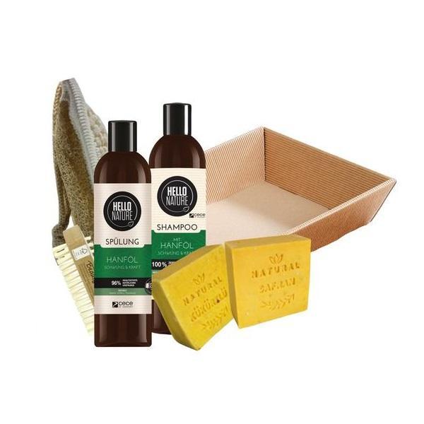 Set cadou cosmetice „Sofran Hello Nature” cu sapun cu sulf (100gr) + sapun sofran (100gr) + sampon vegan (300 ml) + balsam de par vegan ( 300 ml) + manusa peeling + perie pentru unghii (100gr) imagine noua