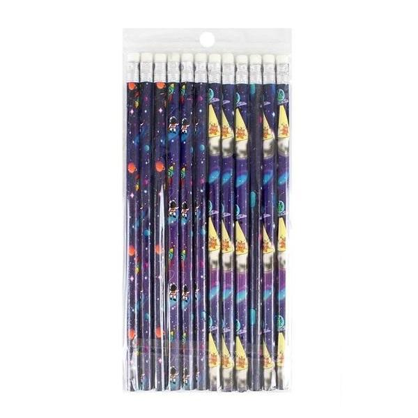 Set creioane din lemn, cu radiera, space, 19 x ø 0,8 cm, 12 buc/set, +4 ani