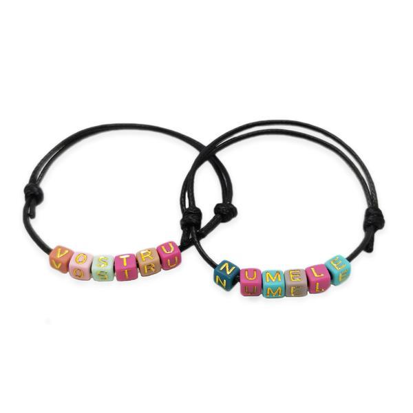 Set 2 bratari din piele ecologica si litere colorate reglabila 15-25 cm