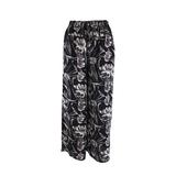 Fusta-pantalon, Univers Fashion, 2 buzunare, negru cu imprimeu floral alb, XL