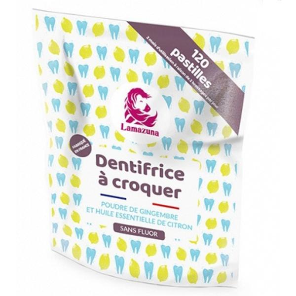 Pasta de dinti tabelete cu pudra de ghimbir si ulei esential de lamaie, fara flour dentifrice a croquer lamazuna, 120 buc