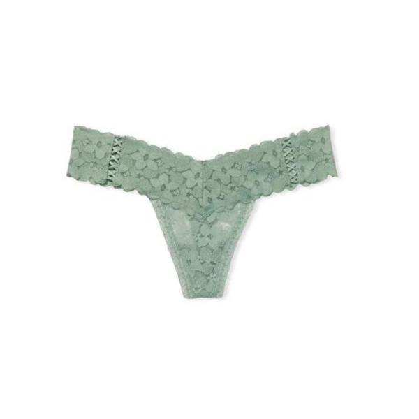 Chiloti tanga victoria's secret, lace-up thong panty, verzi, xs intl