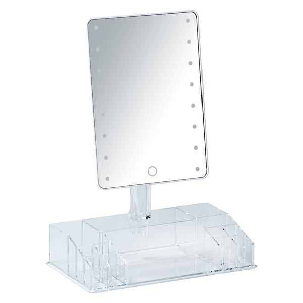 Oglinda cosmetica led cu organizator cosmetice farnese, 18.5x25.5 cm
