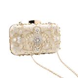 Geanta Mica de Dama, Design Elegant, Tip Clutch, cu Aplicatii de Pietre Multicolore si Lantisor, Incapatoare, Aurie (23x14.5x7 cm)