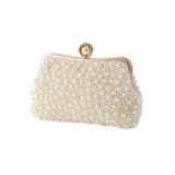 Poseta dama , clutch, eleganta, aurie cu perlute albe, 220x45x160mm