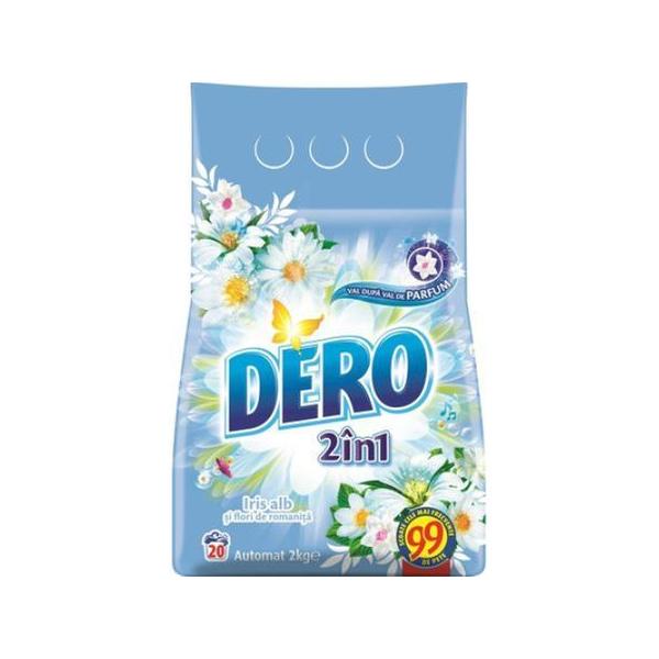Detergent Automat Pudra cu Parfum de Iris Alb si Flori de Romanita Dero 2 in 1, 2000g