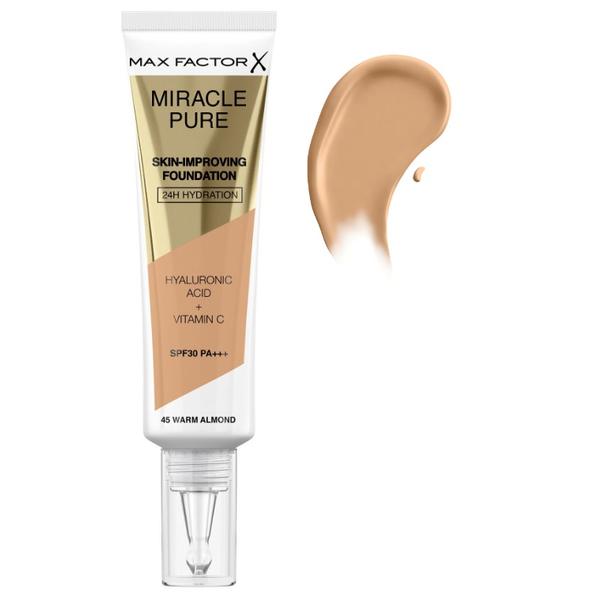 Fond de Ten – Max Factor Miracle Pure Skin-Improving Foundation SPF 30 PA+++, nuanta 45 Warm Almond, 30 ml