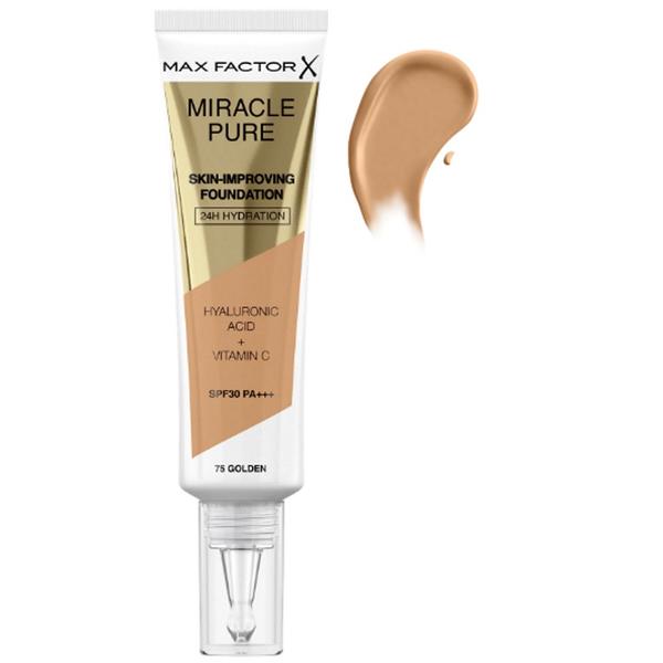 Fond de Ten – Max Factor Miracle Pure Skin-Improving Foundation SPF 30 PA+++, nuanta 75 Golden, 30 ml
