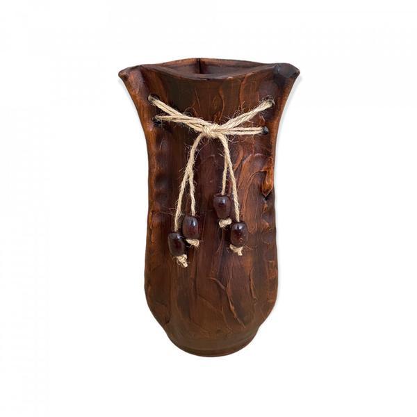 Vaza ceramica maro in 3 muchii cu sfoara si bile - Ceramica Martinescu