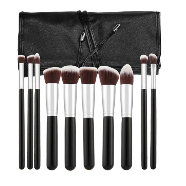 Set 10 Pensule Negre Kabuki pentru Machiaj - Mimo Makeup Brush Kabuki Black, 10 buc