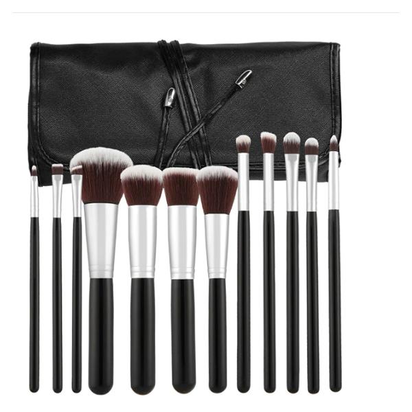 Set 12 Pensule Negre Kabuki pentru Machiaj - Mimo Makeup Brush Kabuki Black, 12 buc