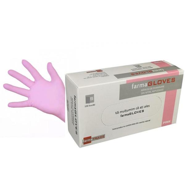 Manusi nitril nepudrate, culoare roz marimea S - Farmagloves, 100 buc/cutia image2