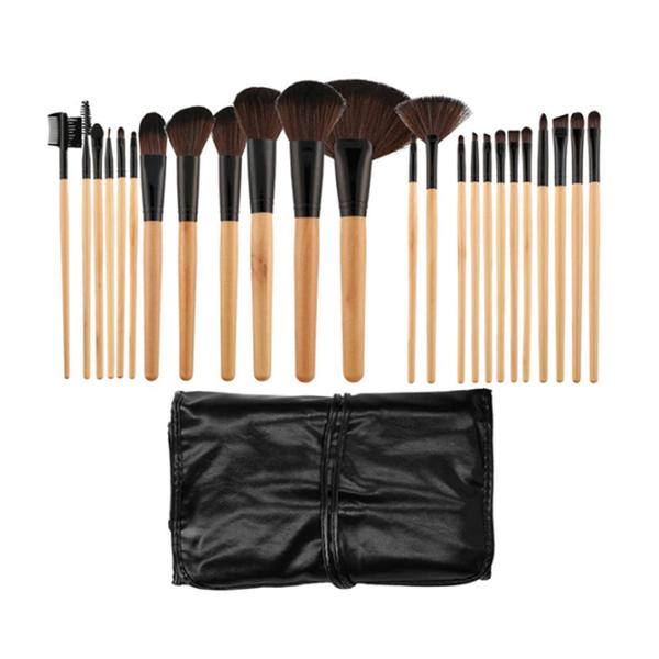 Set 24 Pensule Negre cu Maner din Lemn pentru Machiaj – Mimo Makeup Brush Wooden& Black, 24 buc