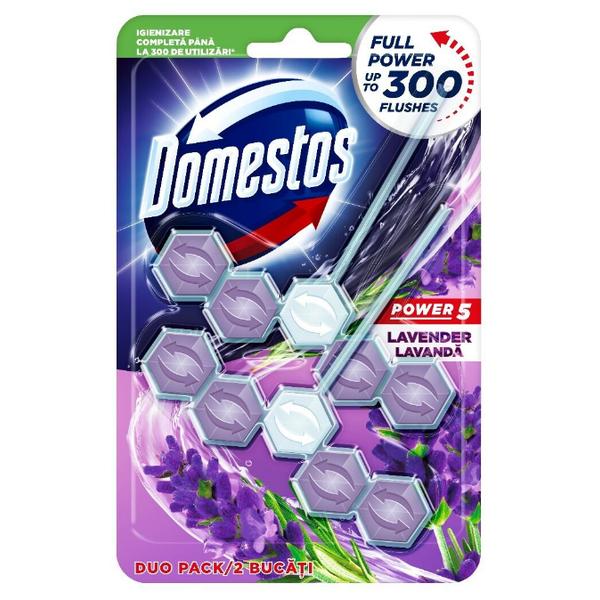 Odorizant pentru Toaleta cu Aroma de Lavanda - Domestos Power 5 Lavender Duo Pack, 2x 55 g