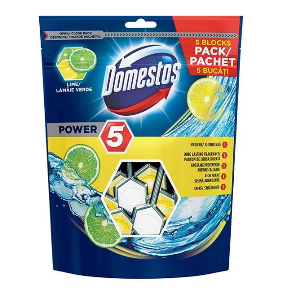 Odorizant pentru Toaleta cu Lime – Domestos Power 5 Lime Maxi Pack, 5x 55 g