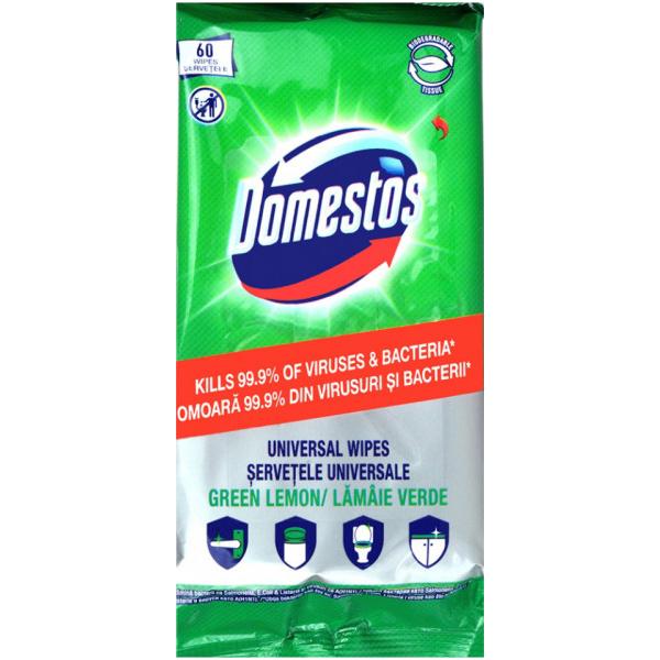 Servetele universale igienizante cu aroma de lamaie verde - domestos universal wipes green lemon, 60 buc