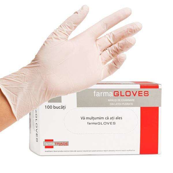 Manusi de examinare din latex, pudrate, farmagloves, marimea l, 100buc