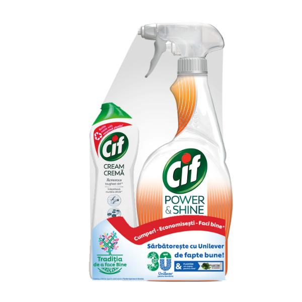 Pachet pentru curatenie cif: spray degresant pentru bucatarie 750 ml + crema de curatat 250 ml