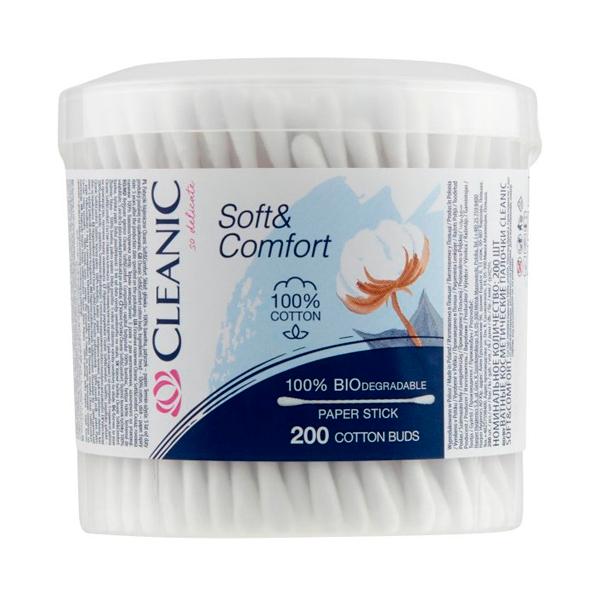 Betisoare de Urechi Biodegradabile din Bumbac - Cleanic Soft&Comfort 100% Biodegradable, 200 buc