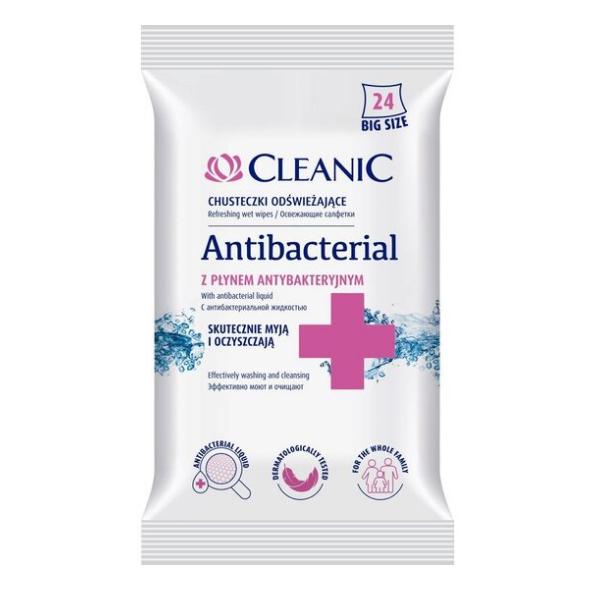 Servetele Umede Antibacteriene – Cleanic Refreshing Wet Wipes Antibacterial, 24 buc