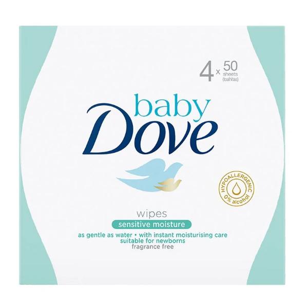 Servetele Umede pentru Pielea Sensibila a Bebelusilor – Baby Dove Wipes Sensitive Moisture, 4x 50 buc