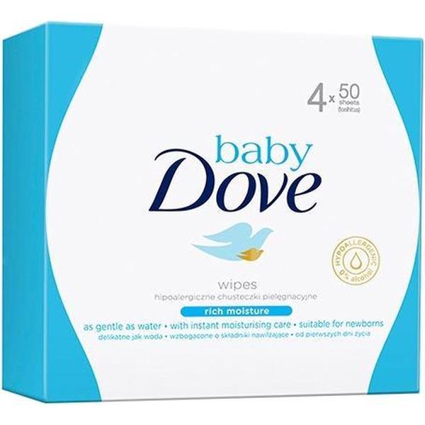 Servetele Umede Hidratante pentru Pielea Bebelusilor – Baby Dove Wipes Rich Moisture, 4x 50 buc