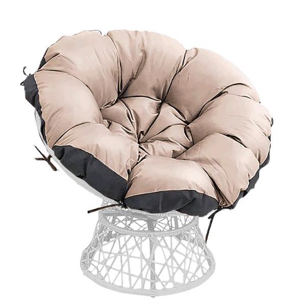 Fotoliu rotativ din rattan artificial alb cu perna textil gri maro triss