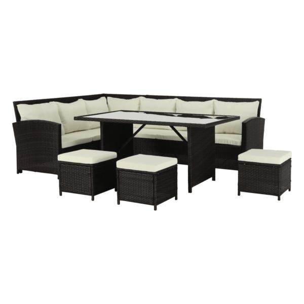 Set mobilier gradina rattan artificial maro perne crem 5 piese stark