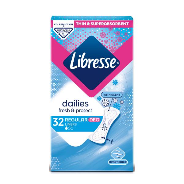 Absorbante Zilnice cu Parfum – Libresse Dailies Fresh & Protect Regular Deo, 32 buc