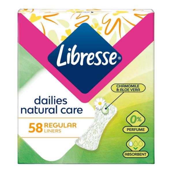 Absorbante Zilnice Naturale fara Parfum - Libresse Dailies Natural Care 0% Perfume Regular Liners, 58 buc