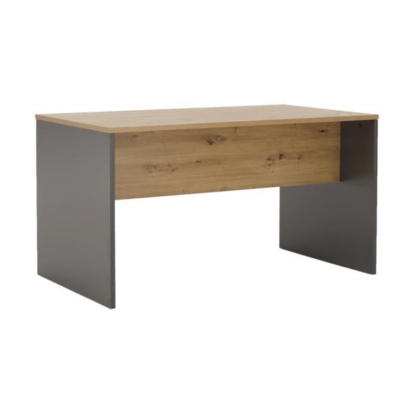 Birou din mdf laminat maro stejar si gri rioma 140x80x76 cm