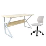 Birou cu raft din mdf maro stejar natural cu picioare metal alb Tarcal 140x60x72 cm