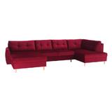 Canapea extensibila forma U cu tapiterie textil rosu stanga Sasha 338x162x82 cm