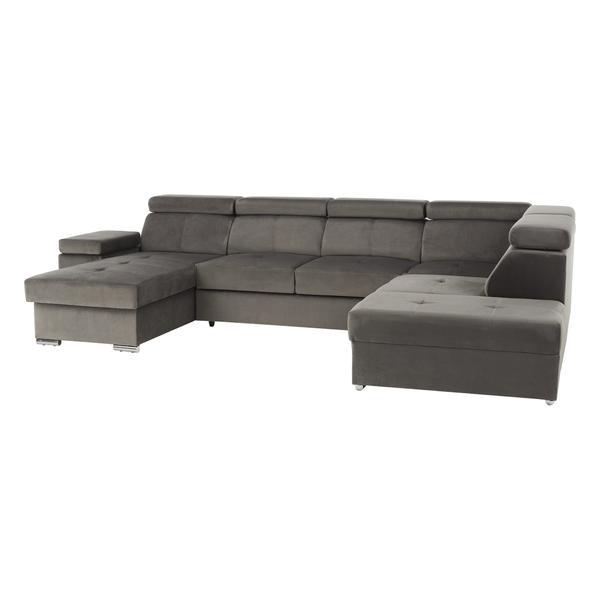 Canapea extensibila forma u cu tapiterie textil gri maro lamora 329x220x97 cm