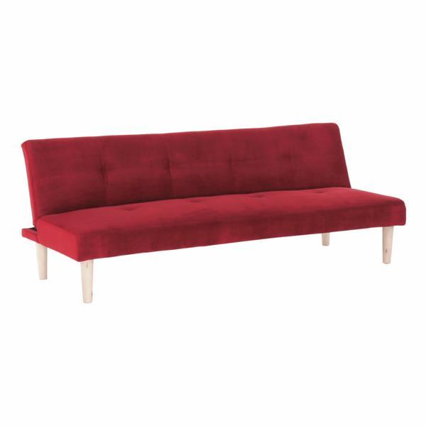 Canapea extensibila cu tapiterie catifea visinie si picioare stejar natur alida 178x68x66 cm