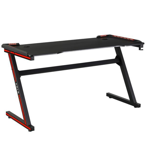 Birou pentru computer cu iluminare led rgb din metal negru rosu mackenzie ii 140x60x75 cm