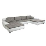 Canapea forma U cu tapiterie textil gri si piele ecologica alba Toniks 420x210x85 cm