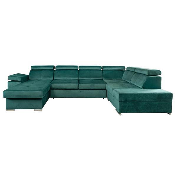 Canapea extensibila forma u din tapiterie textil verde stanga lamora 329x220x97 cm
