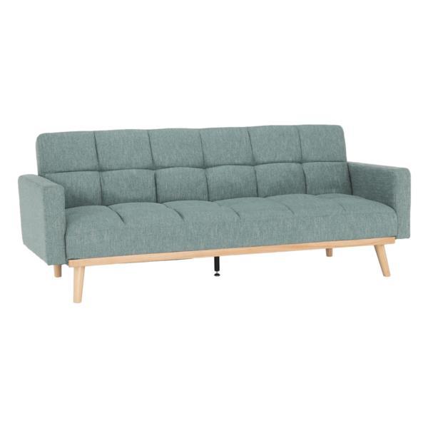 Canapea extensibila din textil verde menta si picioare lemn mavera 214x84x84 cm
