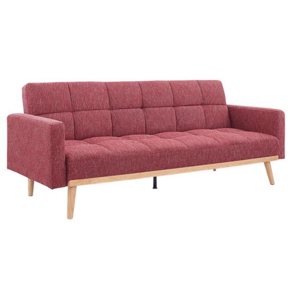 Canapea extensibila cu tapiterie textil visiniu si picioare lemn natur mavera 214x84x84 cm