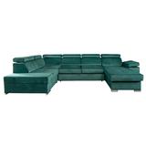 Canapea extensibila cu tapiterie textil verde dreapta Lamora 329x220x97 cm